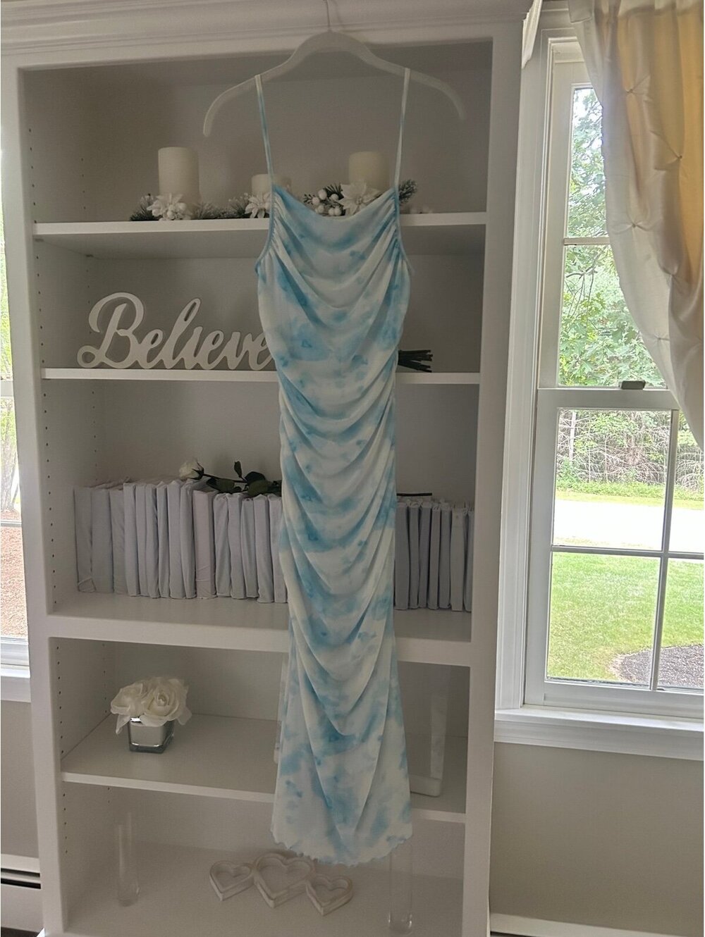 Petite Blue & White Tie Dye Cowl Neck Maxi Dress- Size S